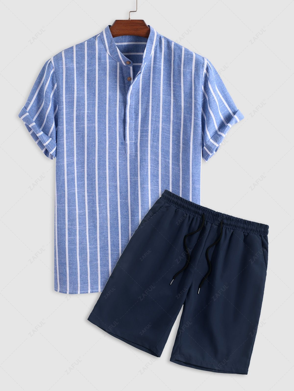 Gestreepte Linnen Shirt en Shorts Set